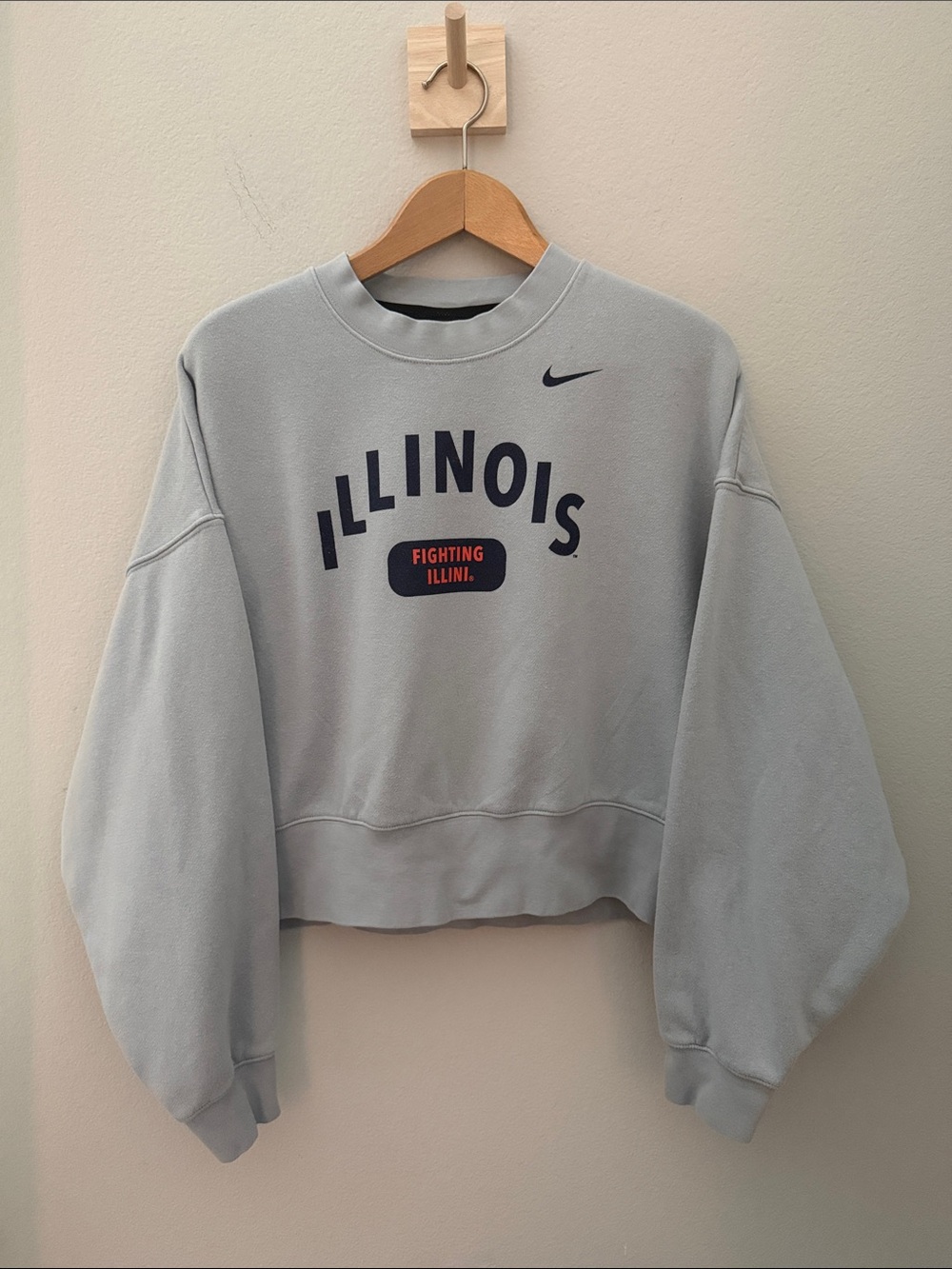 Nike Women’s Illinois Crew Sweatshirt Light Gray Oversized Boxy Fit Size Small